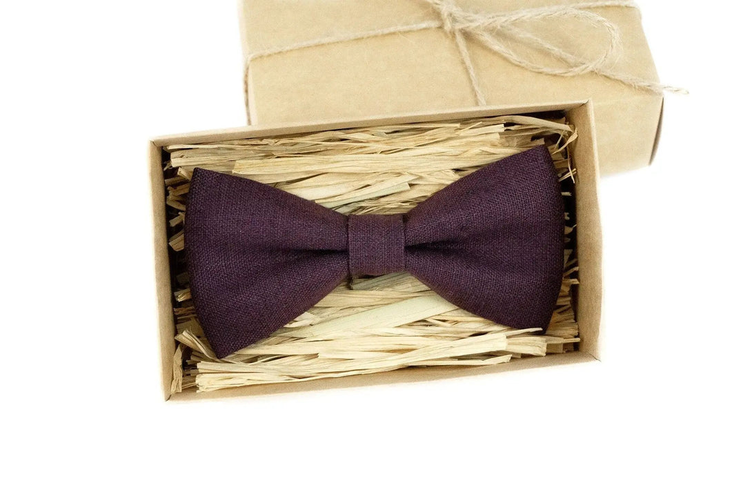 Eggplant color classic bow ties for man and baby boys / Purple skinny slim or standard necktie for groomsman gift