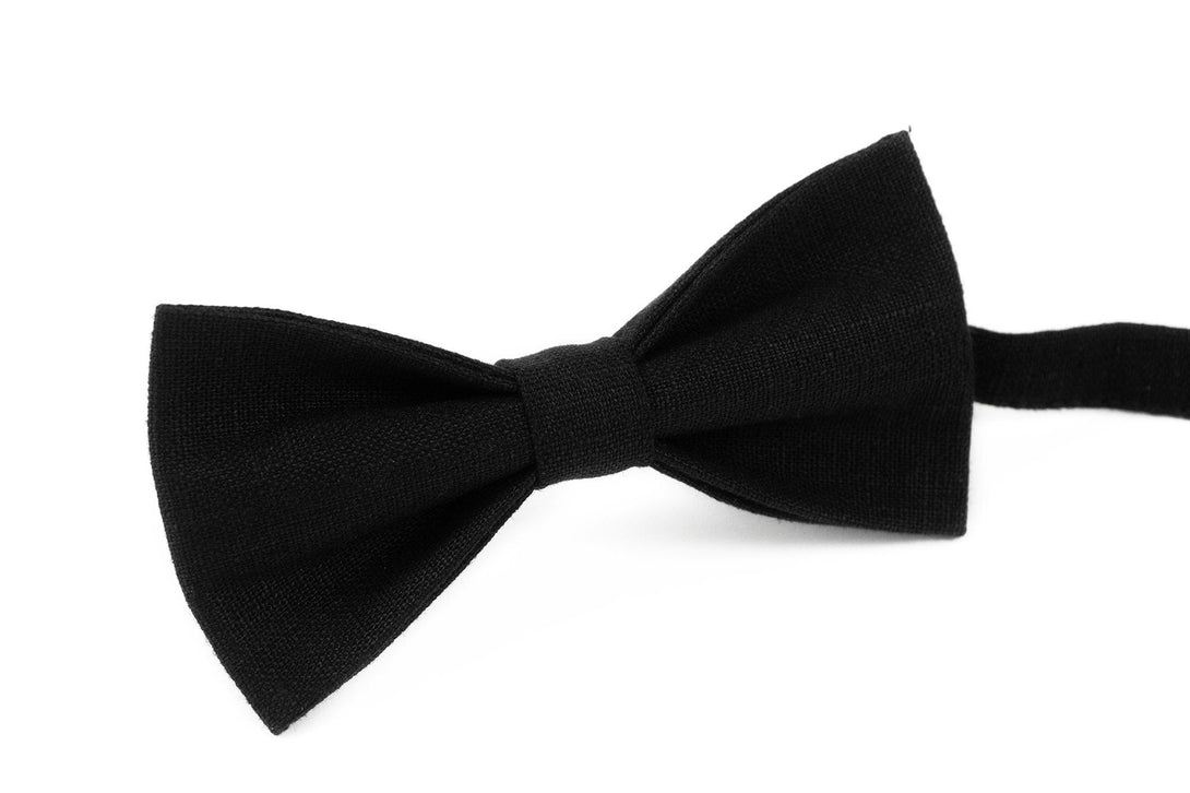 Black pre-tied ties for men / Linen men's bow ties available with matching pocket square