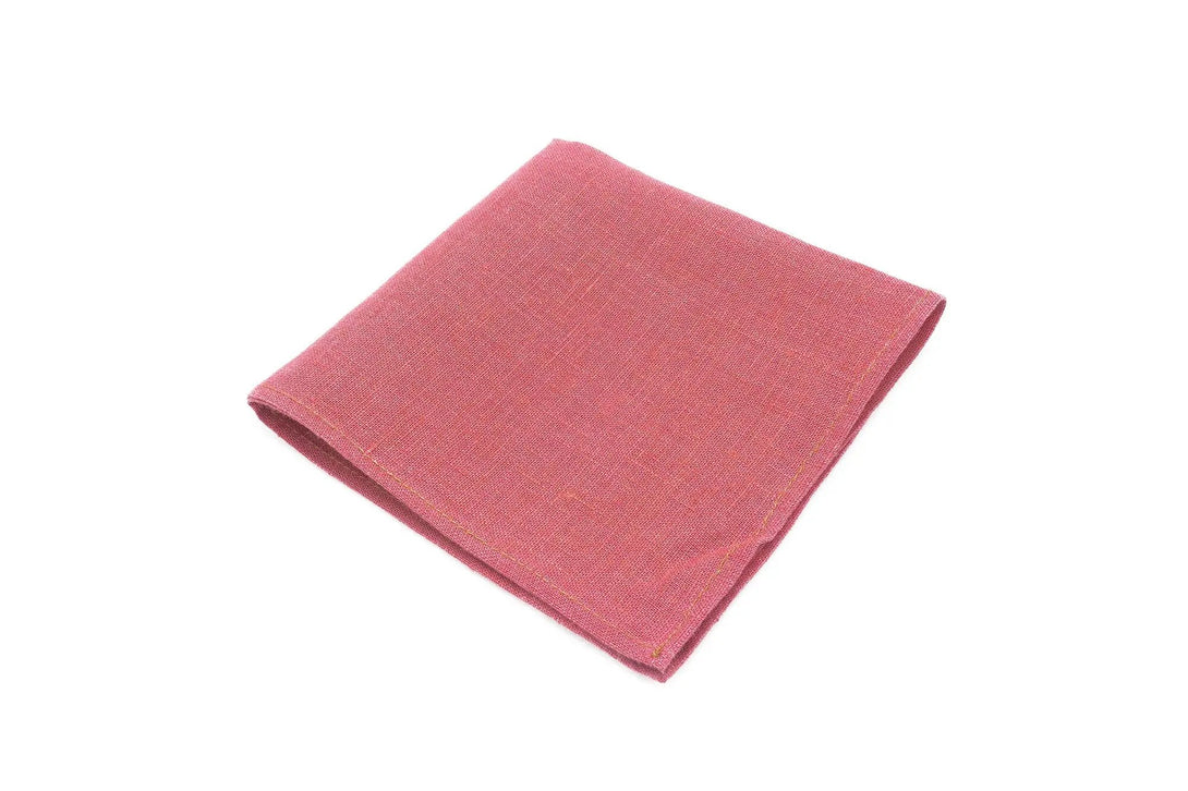 Dark Rose color linen pocket square / handkerchief available with men's skinny or slim necktie / Groomsmen ties for weddings