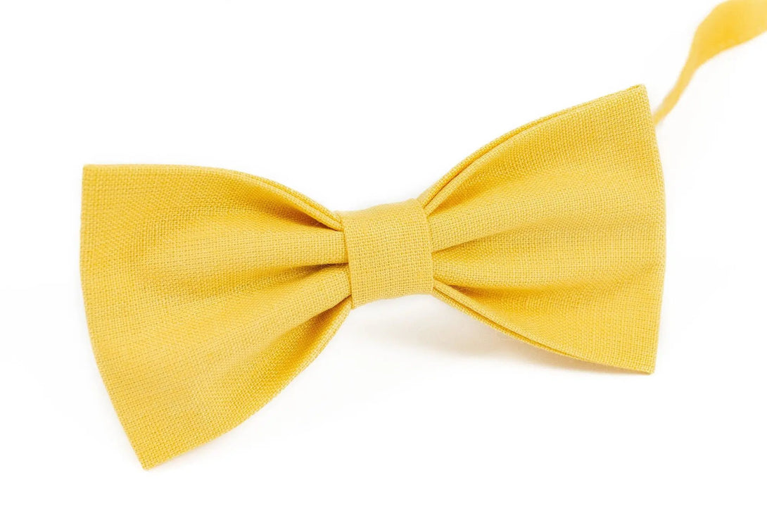 Bright Yellow color linen bow tie for man and toddler boys bow tie / Skinny slim or standard necktie for man available with pocket square