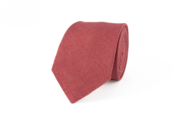 Dark rose linen groomsmen tie for weddings / Chianti rose color handmade necktie for man