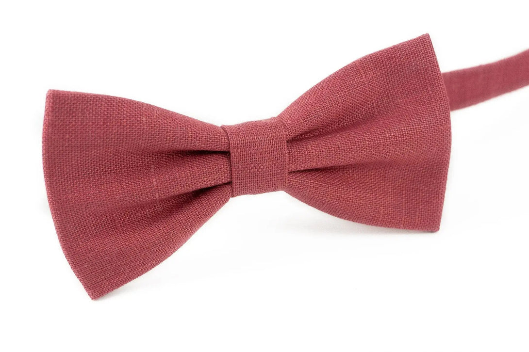 Dark rose linen wedding bow tie for groomsmen / Chianti rose bow ties for men and toddler baby boys