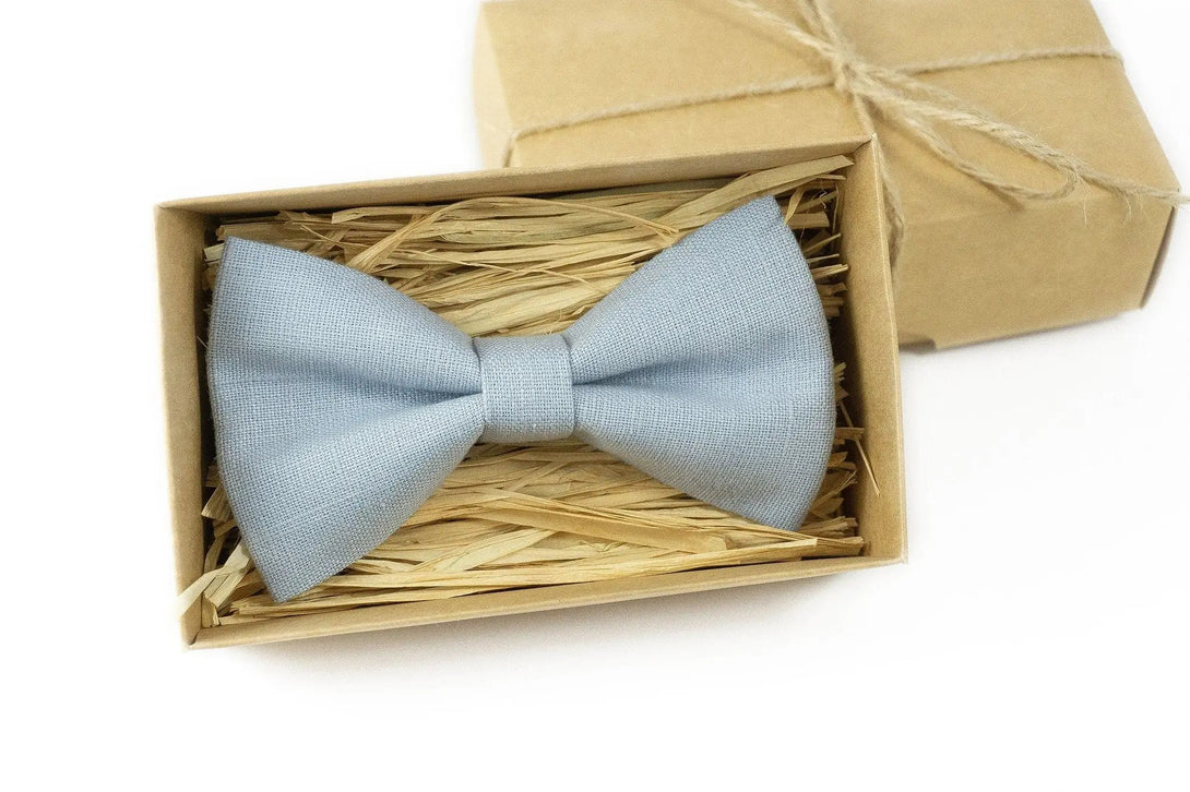 Dusty blue wedding bow ties for groomsmen proposal gift / Pre-tied ties for men and toddler boys