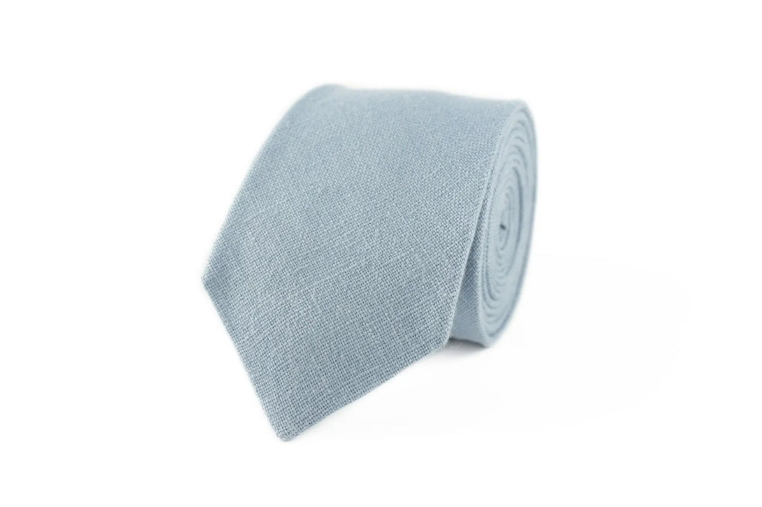 Dusty blue color linen pocket square / handkerchief available with skinny slim or standard groomsmen neckties for weddings