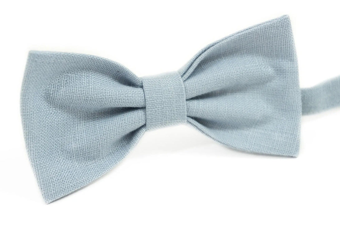 Dusty blue best men ties for weddings / Handmade linen bow ties as unique anniversary gift for husband