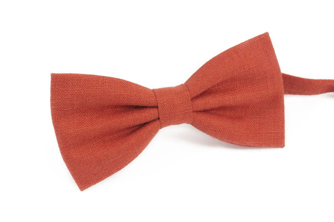 Red Brick color linen bow ties for men and kids / Wedding bow ties for groomsmen and groom