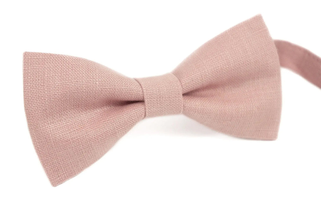 Dusty pink classic pretied bow ties for men and toddler boys / Groomsmen linen bow ties for weddings