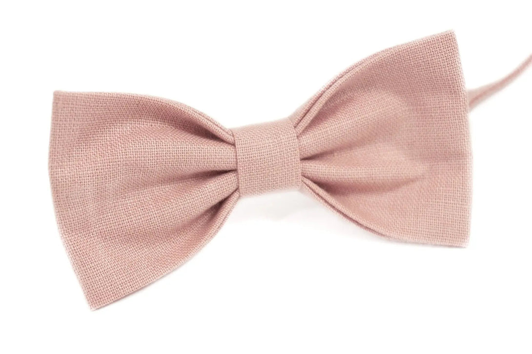 Dusty pink linen bow ties for men and baby boys / Pre-tied bow ties available with matching pocket square