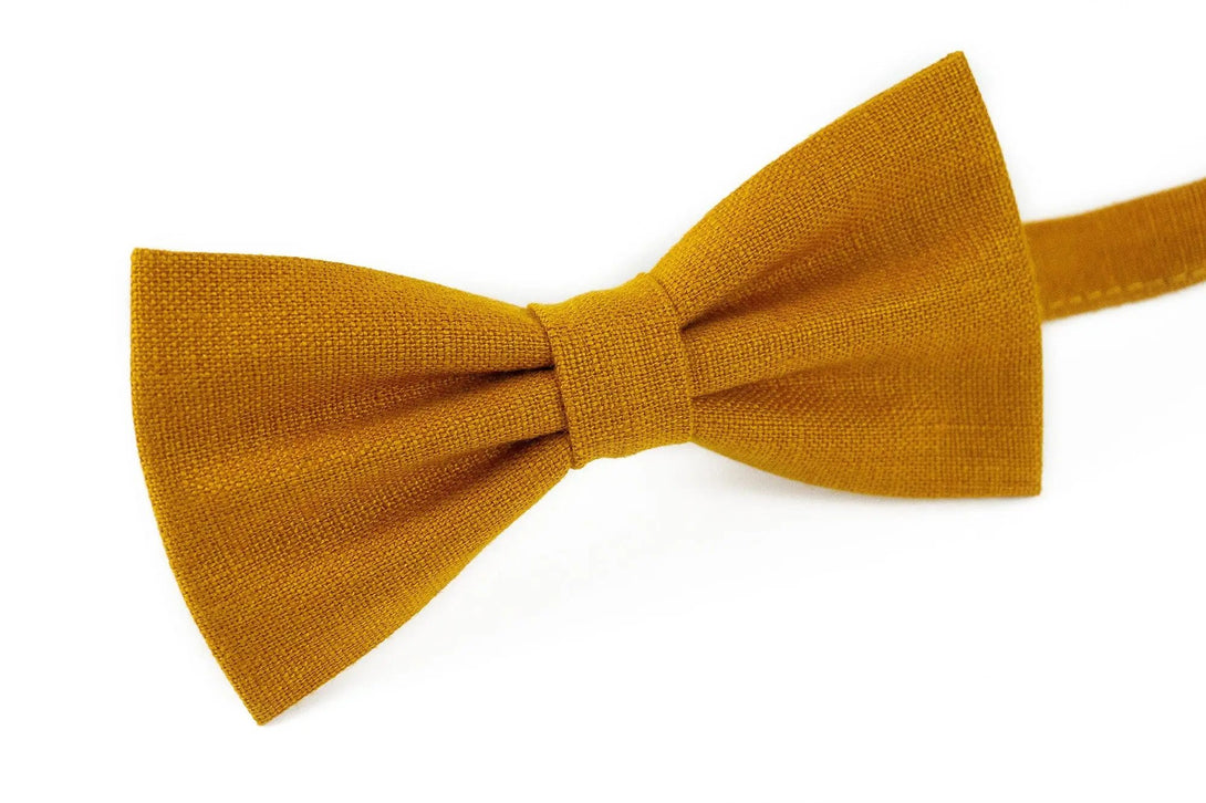 Mustard color pre-tied ties for men and toddler baby boys available with matching pocket square / Gift for men