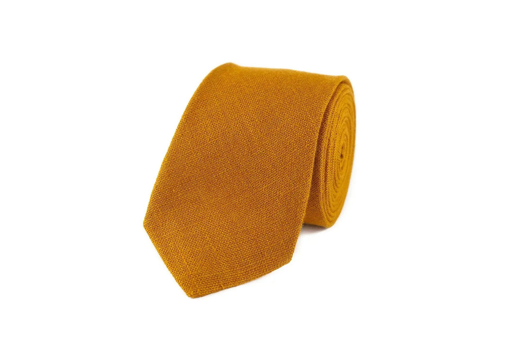 Mustard color linen classic groomsmen bow ties for weddings / Unique handmade gift for father or husband