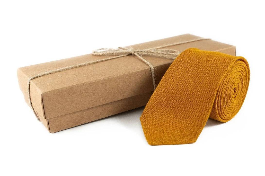 Mustard color linen classic groomsmen bow ties for weddings / Unique handmade gift for father or husband