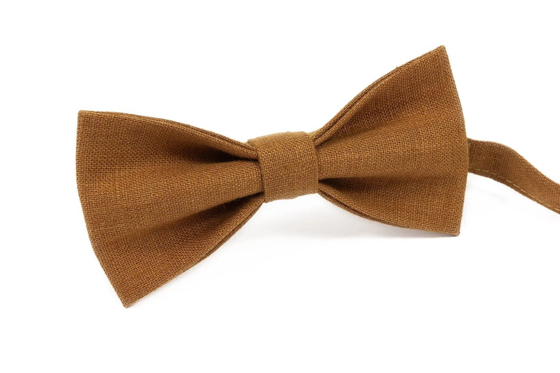 Cinnamon brown groomsmen bow ties for rustic wedding / Handmade linen neckties for man