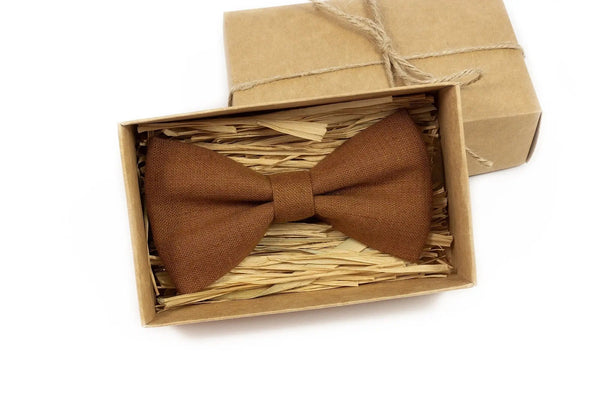 Cinnamon brown men's bow ties for wedding / Groomsmen bow ties made from eco-friendly linen