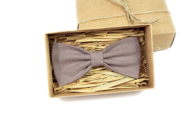 Dark Mauve linen bow ties for men and baby boys / Pre-tied Mauve bow ties available with matching pocket square