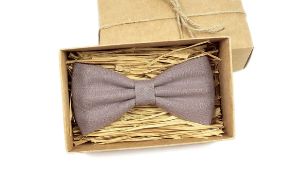 Dark Mauve linen pre-tied wedding bow ties for groomsmen and ring bearer boys / Anniversary gift for men