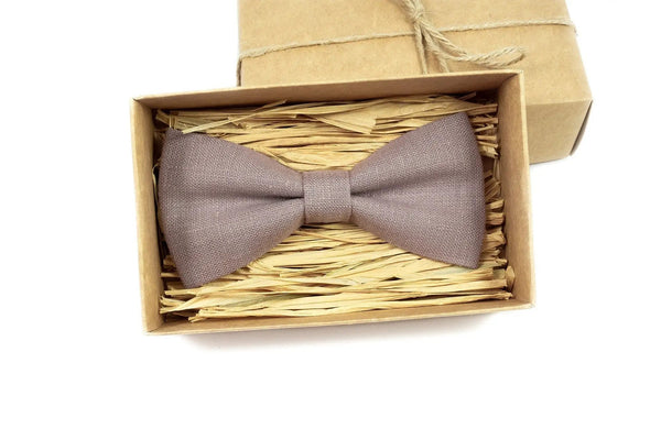 Dark Mauve linen wedding bow ties for groomsmen / Mauve handmade bow ties for men and toddler boys