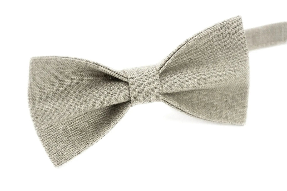 Natural linen color pre-tied ties for man and toddler baby boys available with matching linen handkerchief