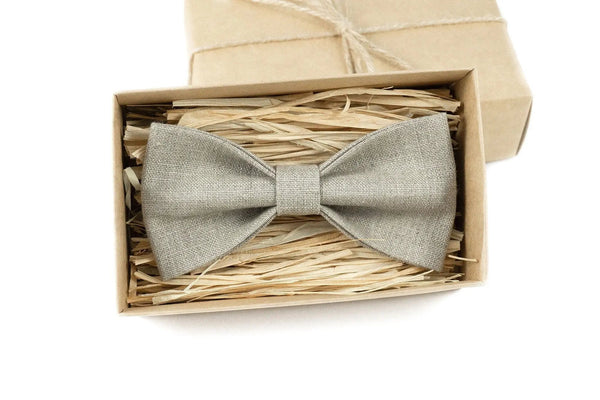 Natural linen color pre-tied ties for man and toddler baby boys available with matching linen handkerchief