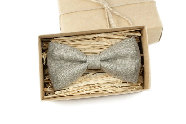 Natural linen color classic pre-tied best man ties for rustic weddings / Wedding necktie for groomsman