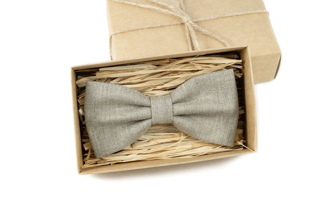 Natural linen color butterfly bow ties for man and kids / Natural linen color wedding skinny necktie for groomsman