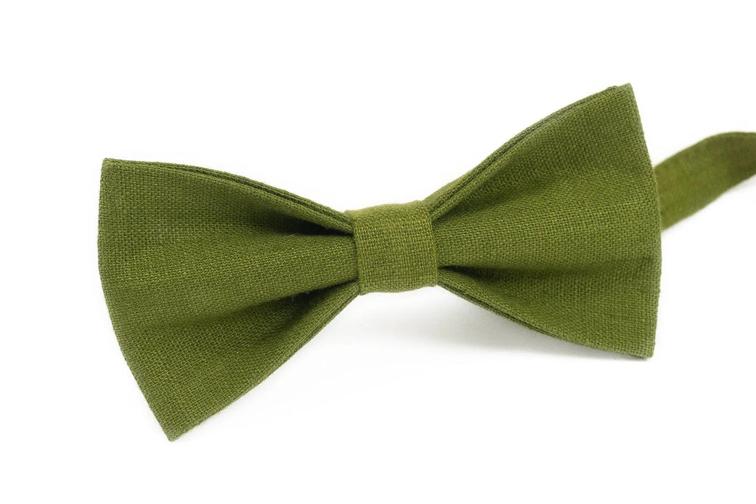 Moss green linen wedding bow tie for groomsmen proposal gift / Ring bearer boys bow tie