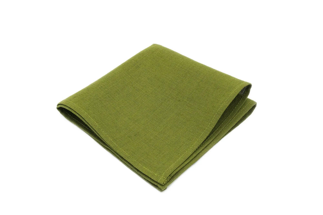 Moss green linen pocket square / handkerchief available with matching wedding necktie / Groomsmen necktie for wedding