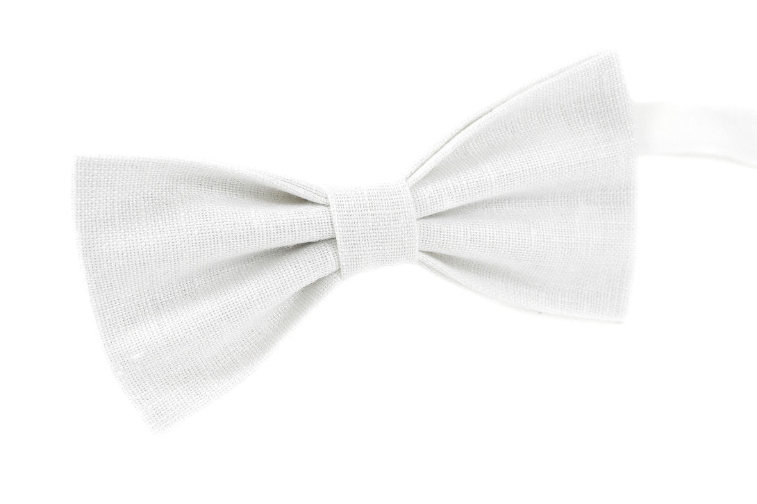 White color bow tie available with matching pocket square / Pretied linen wedding bow tie or necktie for man and toddler boys