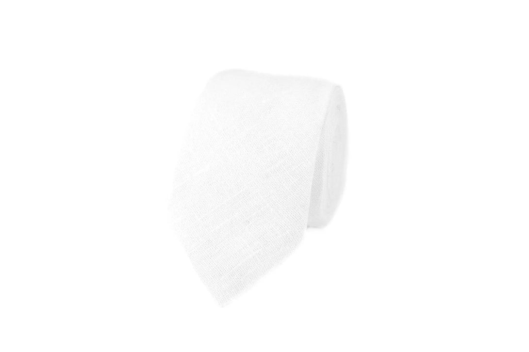 White wedding bow tie made from eco-friendly linen / Skinny standard or slim necktie for man