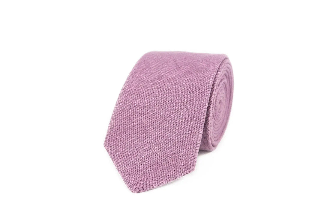 Purple color linen necktie for men / Skinny or slim necktie available with matching handkerchief