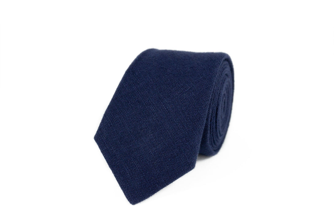 Navy Blue linen handmade necktie for man available with matching pocket square / Unique fathers day gift or anniversary gift for men