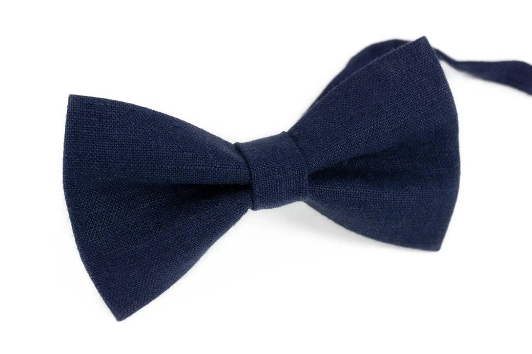 Navy Blue linen wedding bow ties for groomsmen proposal gift / Father in law gift from bride