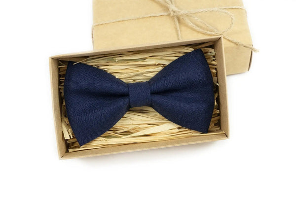 Navy Blue linen wedding bow ties for groomsmen proposal gift / Father in law gift from bride