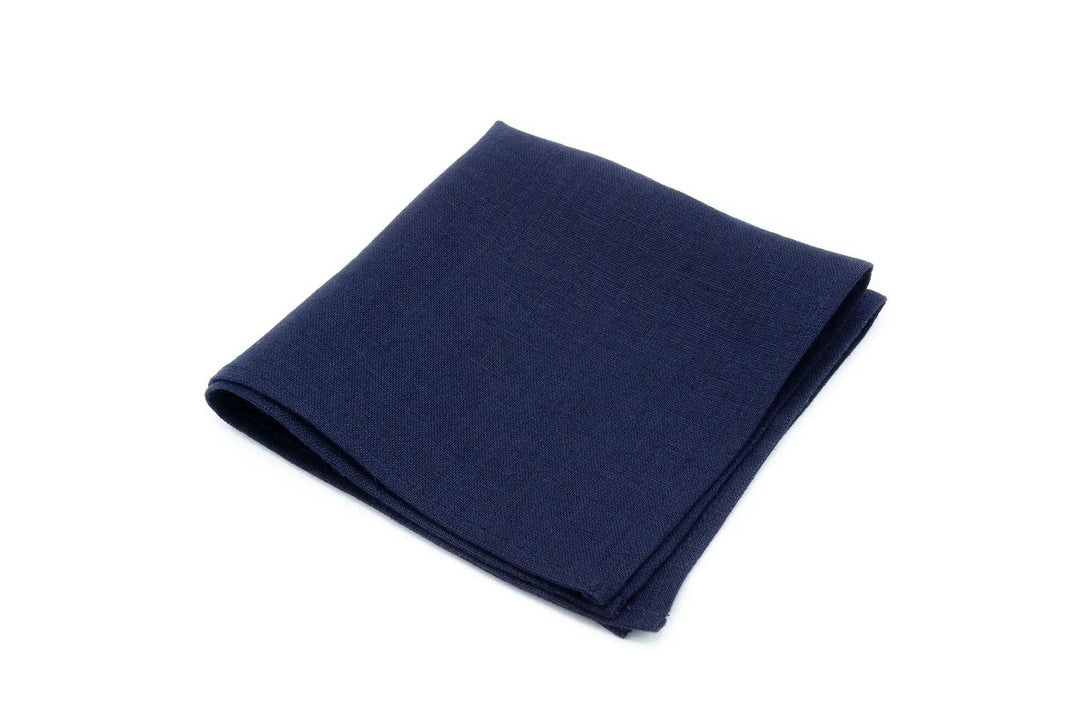 Navy Blue color linen pocket square / handkerchief available with men's skinny or slim necktie / Groomsmen ties for weddings