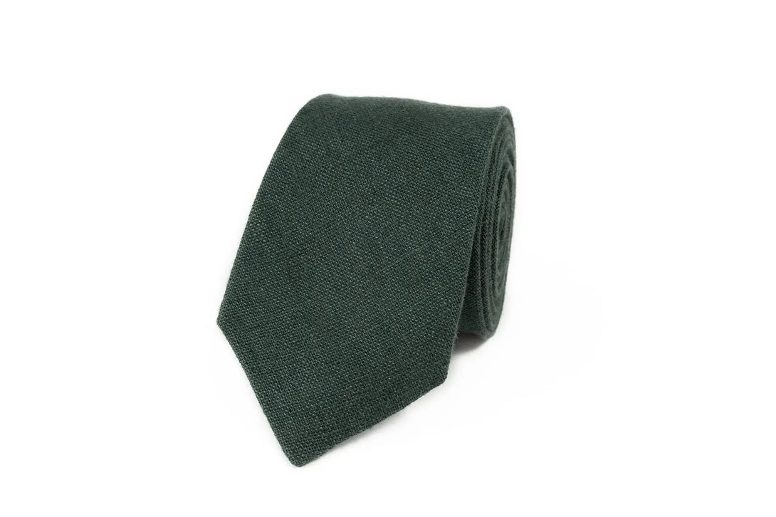 Smoke Pine color linen pocket square / handkerchief available with matching groomsmen ties for weddings / Forest green groomsmen necktie