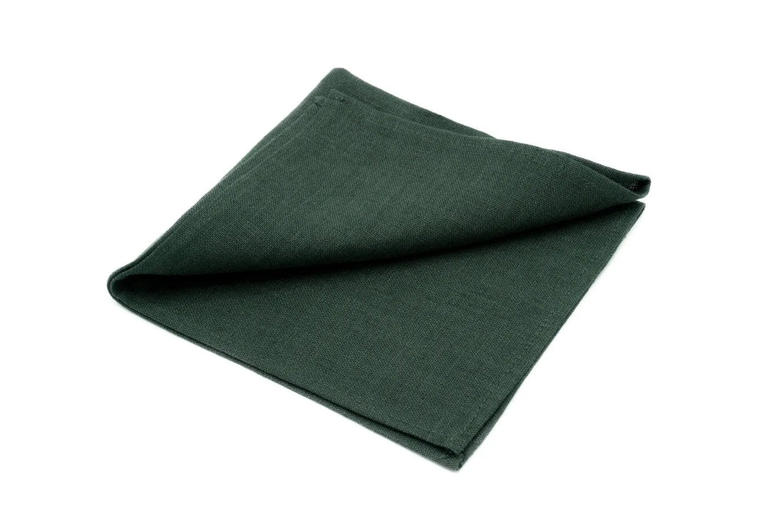 Smoke Pine color linen pocket square / handkerchief available with matching groomsmen ties for weddings / Forest green groomsmen necktie