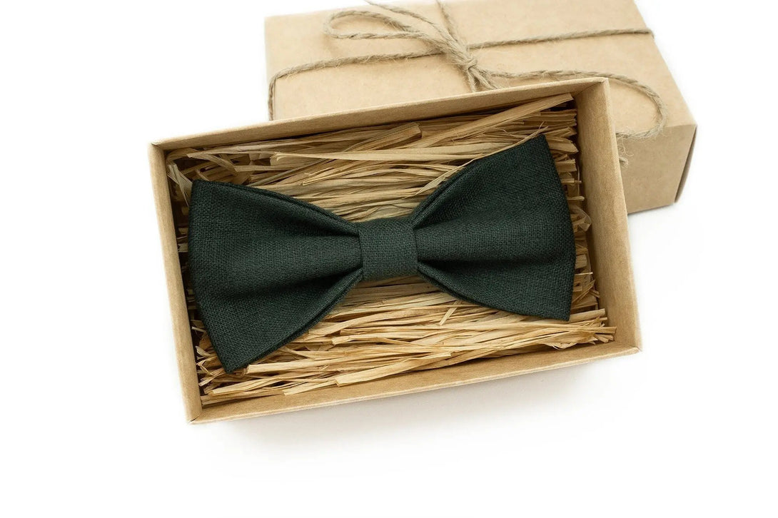 Smoke Pine pre-tied groomsmen bow ties for wedding / Dark pine skinny or slim groomsmen wedding necktie