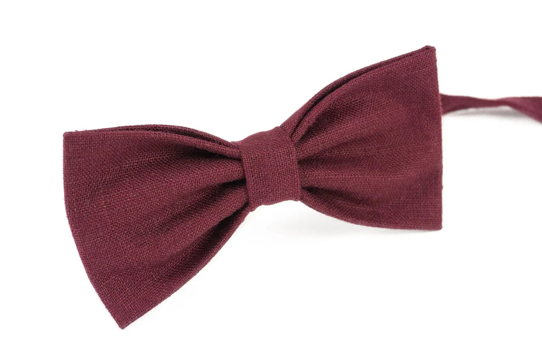 Plum color pre-tied linen men's ties / Wedding necktie and bow tie for groomsmen and ring bearer gift