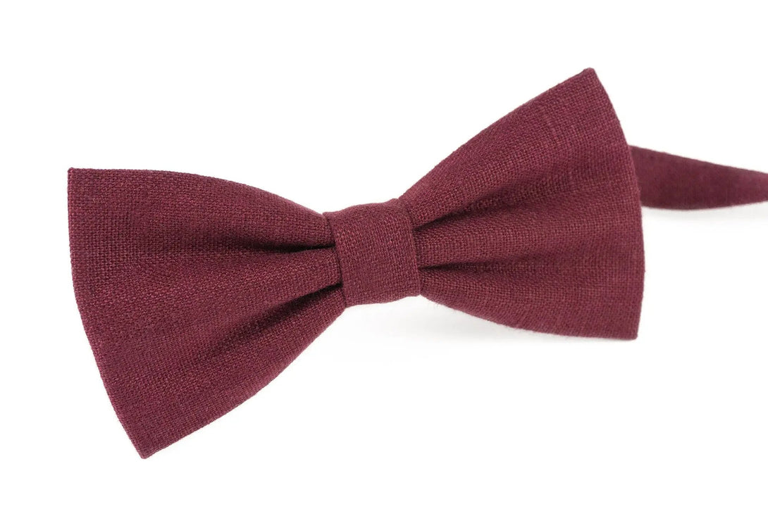 Plum color linen butterfly wedding bow tie for groomsmen and groom / Page boy bow tie