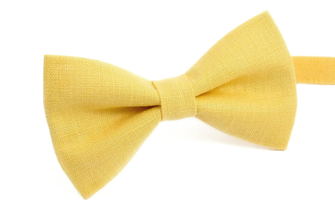 Yellow linen best men ties for groomsmen proposal gift / Wedding bow ties and neckties for groom and ring bearer boys