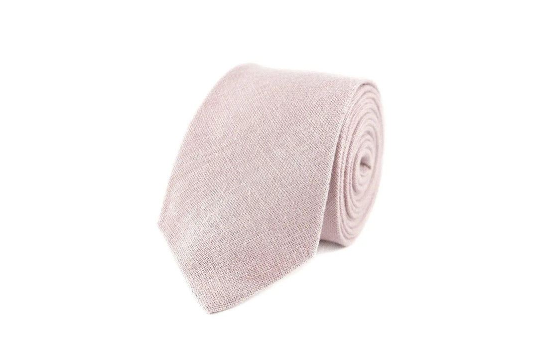 Dusty rose pre-tied linen groomsmen bow ties for weddings / Skinny or slim necktie available with matching pocket square