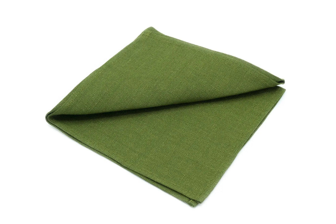 Olive green linen pocket square / handkerchief available with matching wedding necktie / Anniversary gift for husband or boyfriend