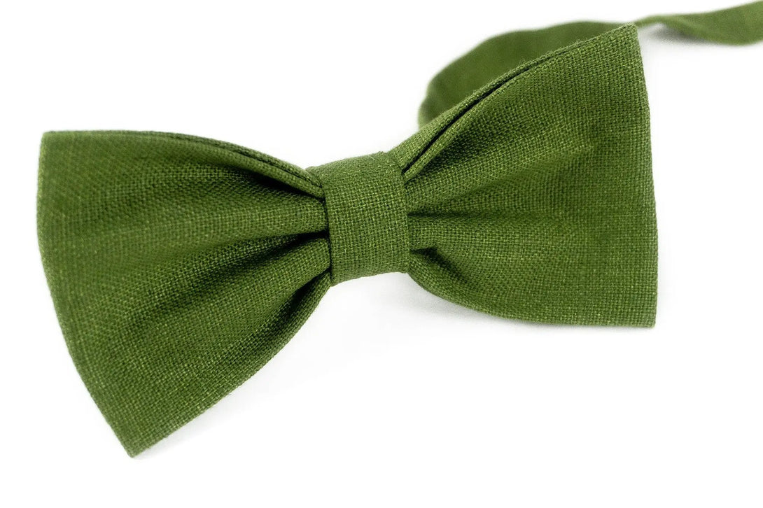 Olive green wedding bow ties for groomsmen proposal gift / Linen handmade ties for men and baby boys