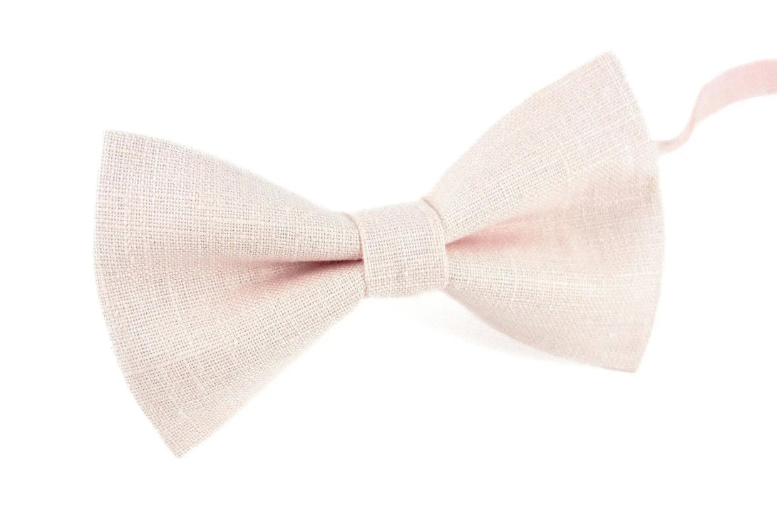 Petal pink linen pre-tied bow ties for man and toddler baby boys / Wedding skinny or slim necktie for groom