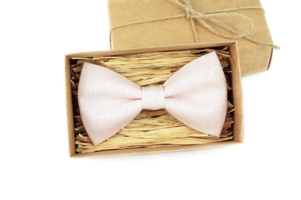 Petal pink linen pre-tied bow ties for man and toddler baby boys / Wedding skinny or slim necktie for groom