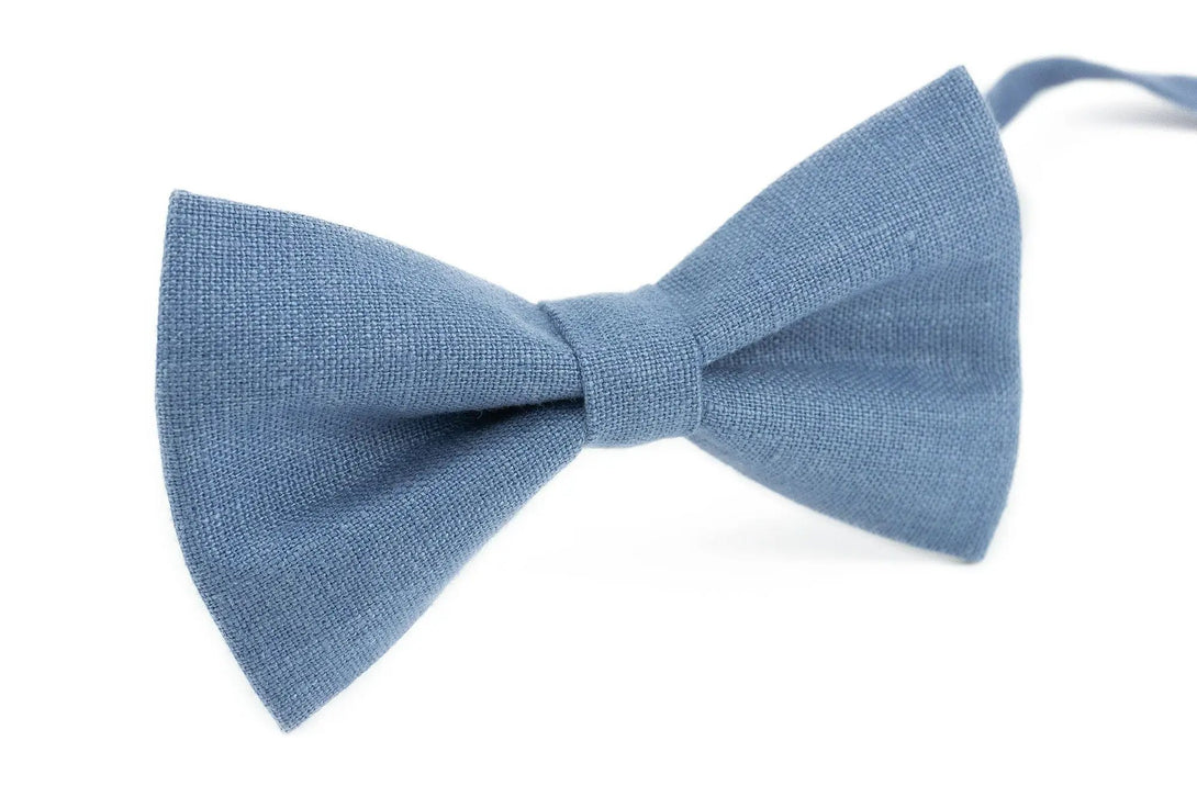 Denim Blue color linen bow ties for men and toddler baby boys / Daddy and son bow ties available with matching pocket square