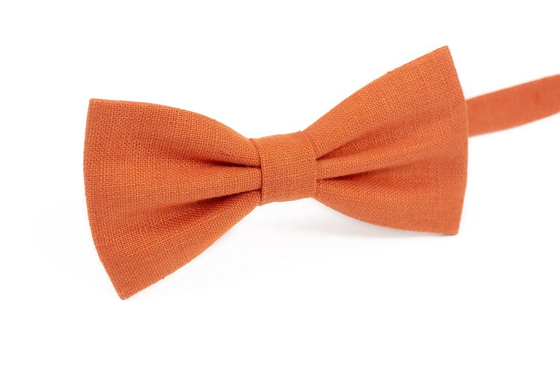 Orange color linen butterfly men's bow ties / Pre-tied wedding bow ties for groomsmen proposal gift