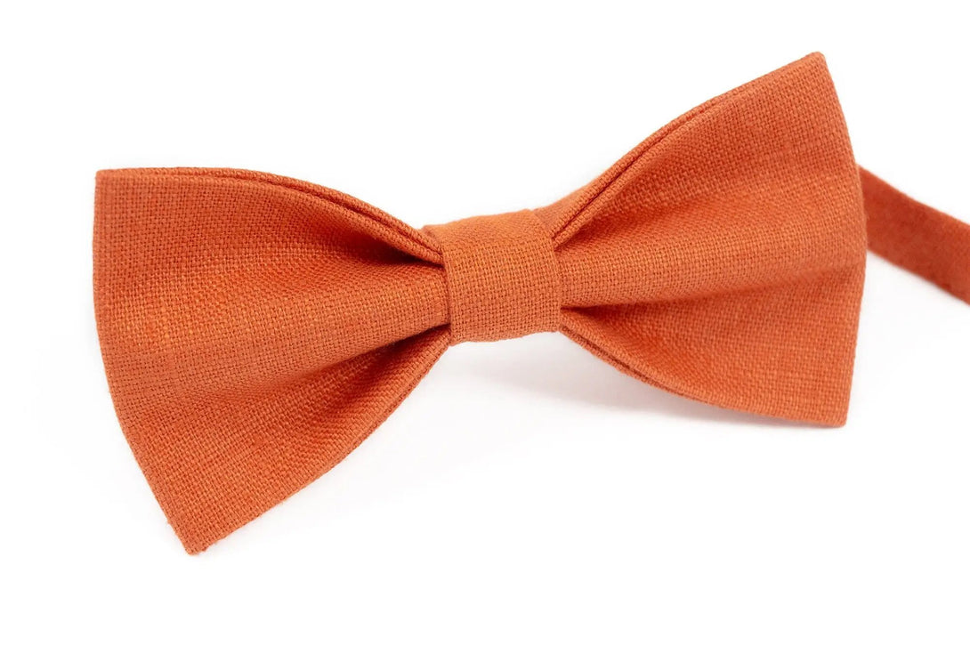 Orange color linen groomsmen tie for weddings / Pre wedding gift for future husband from bride