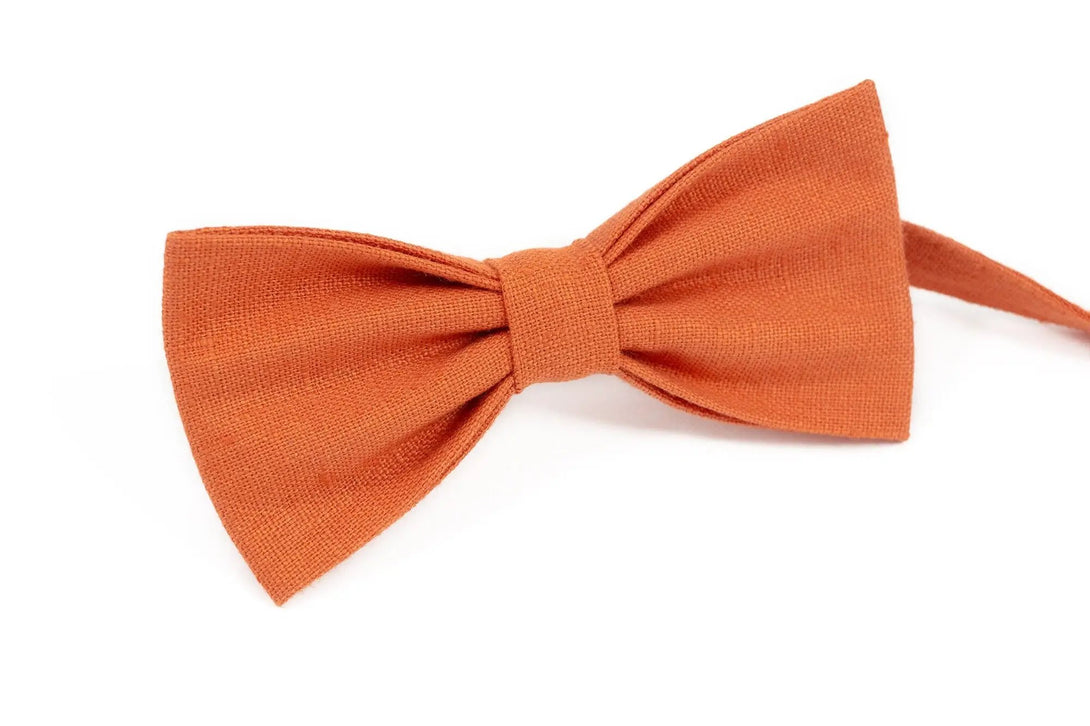 Orange color linen pre-tied best men ties for weddings / Anniversary gift for husband or boyfriend