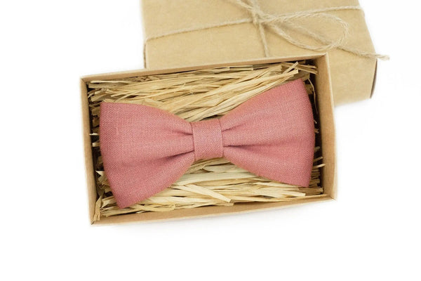 Dark dusty rose butterfly bow ties for man and toddler boys / Linen wedding necktie for groomsman