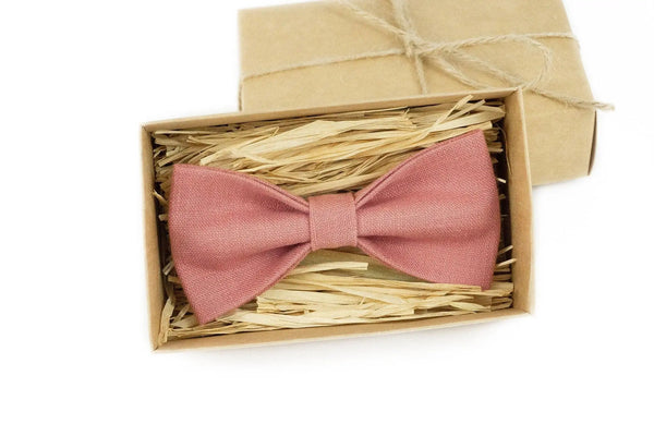 Dark dusty rose pre-tied linen ties for man and toddler boys / Wedding bow ties for groomsmen gift